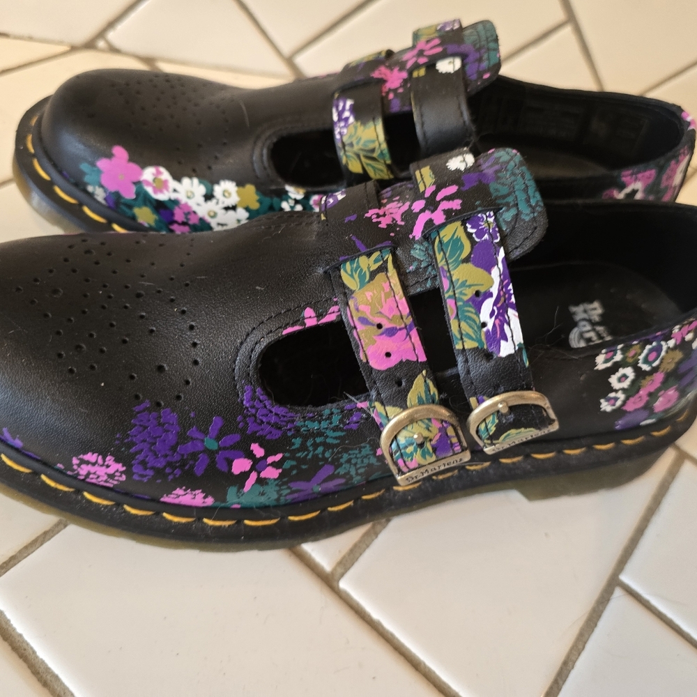 Dr. Martens Black Mary Janes With Flowers - Picture 2 of 4